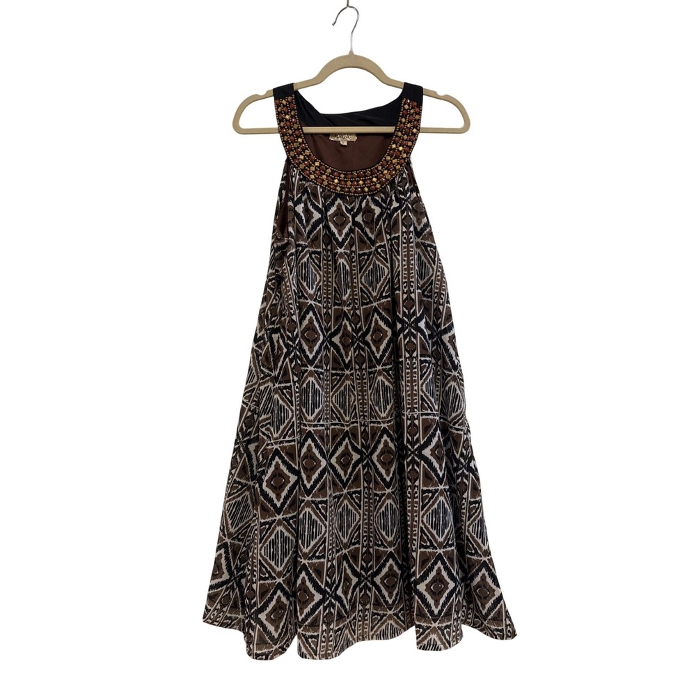 Magic tribal print trapeze sleeveless dress women's size L‎